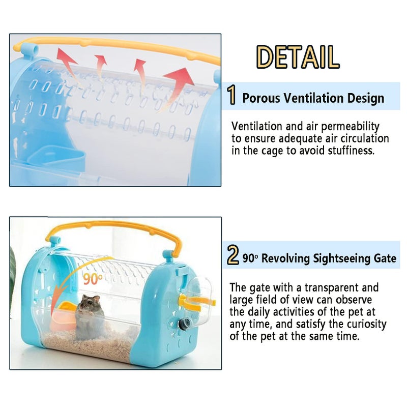 kathson Portable Hamster Cage Dwarf Hamster Carry Travel Cage with Water Bottle Food Bowl Adjustable Strap Pet Outgoing Cage for Gerbil Hedgehog Mice Squirrel - Image 5